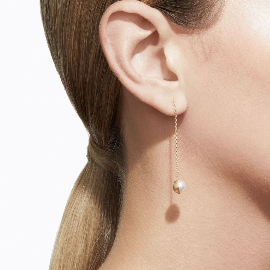 Tortoise-Shihara Shihara Half Pearl Chain Earring 90° | Jewelry