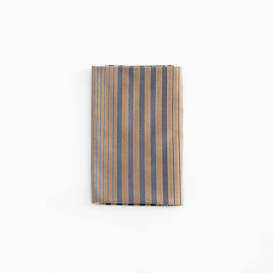 TORTOISE-Kamawanu Tenugui - Beige And Blue Stripes | Contemporary