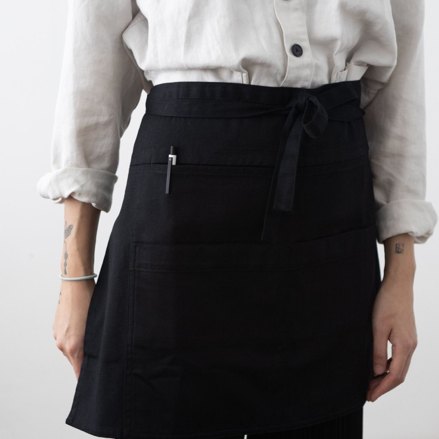 TORTOISE-yellow paper Hakui Short Waist Apron - Black | Cooking