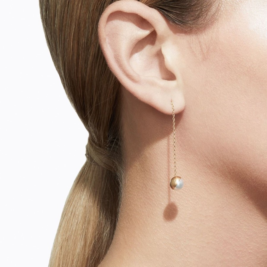 Tortoise-Shihara Shihara Half Pearl Chain Earring 45° | Jewelry